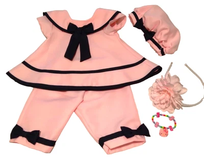 *5 PZ❤OUTFIT MARINAIO ROSA CON CAPPELLO❤ 3-6 M❤BRACCIALE❤FASCIA ROSA FIORE PERLE - Immagine 1 di 4
