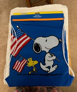 Peanuts Cinch Pack Easy Close Kordelzug Rucksack Snoopy Woodstock amerikanische Flagge - Bild 1 von 2