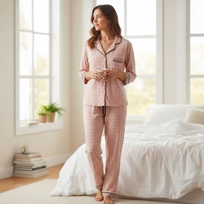 Pijama Simply Vera Wang para mujer XL rosa estampado de corazón Top Pantalones Prendas para dormir Salón Foto 1 de 4