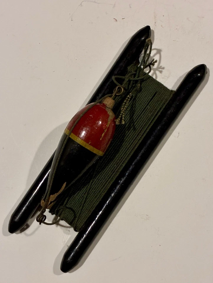 Vintage Wood Fishing Float w/ Hand Painted Bobber & Line - Image 1 of 4