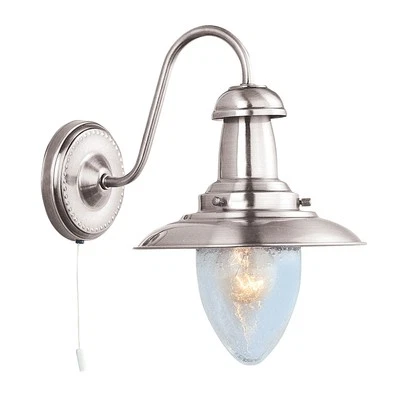 Applique Classica Fisher Man Acciaio Argento Vetro 1 Luce E27 - Immagine 1 di 2