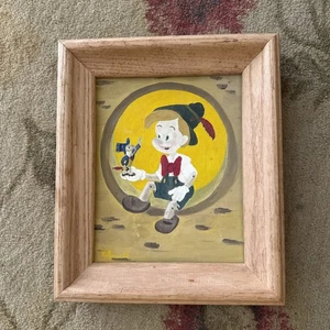 Disney Pinocho Arte Acrílico Pintura Lienzo Pecino Grillo Firmado 8x10 Original - Imagen 1 de 10
