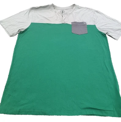 Volcom Mens T Shirt Large  Button Neck Green/Gray Chest Pocket - Image 1 of 3