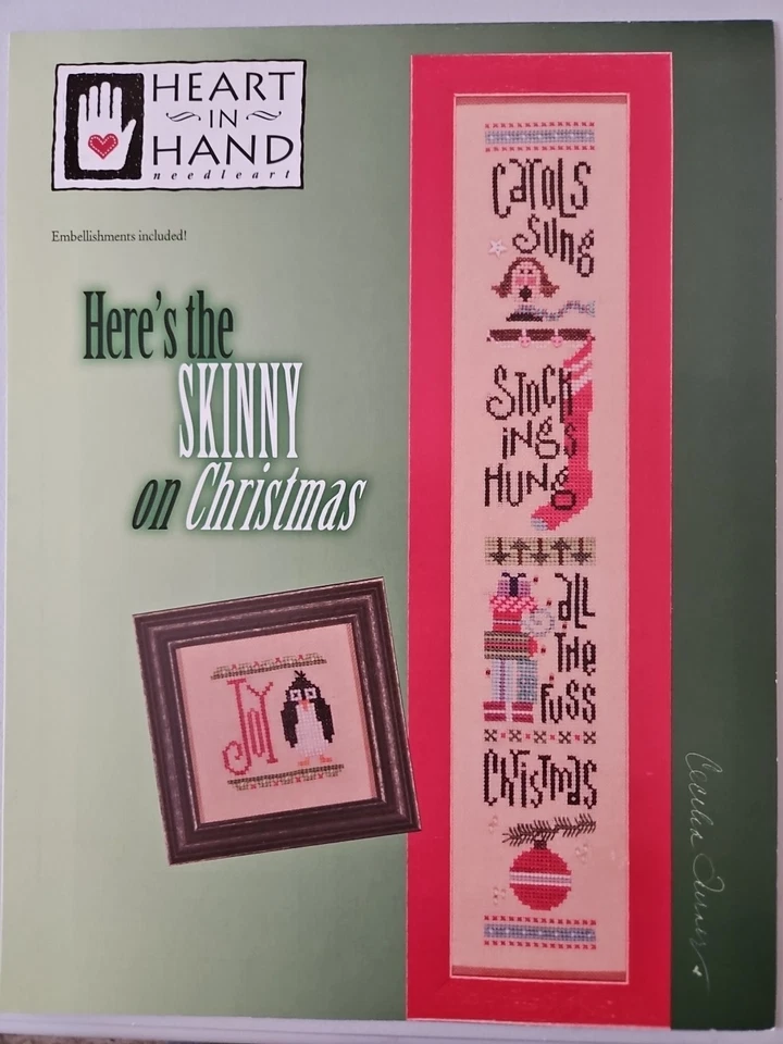 Heart in Hand-HERE'S THE SKINNY ON CHRISTMAS-Cross Stitch Chart w/embellishments - Image 1 of 2