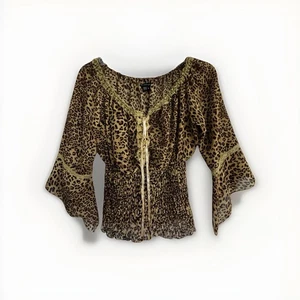 Y2K Babydoll Oberteil Whimsigoth Fee Grunge Medium Animal Print Glockenärmel Schnürung - Bild 1 von 8