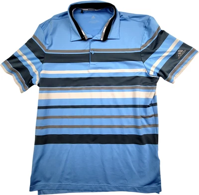 Мужская рубашка для гольфа Adidas размер большой в полоску синий полиэстер короткий рукав - Изображение 1 из 4