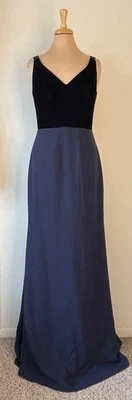 White by Vera Wang Size 8 Midnight Blue Velvet Bodice Open Back Gown Long Dress - Image 1 of 4