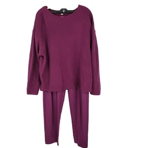 Conjunto de salón de pijama tejido Hanro para mujer grande fucsia púrpura tela elástica - Imagen 1 de 24