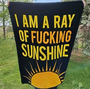 Spencers Gifts Throw Blanket I Am A Ray Of F....g Sunshine Fleece Black 51"x 67" - Picture 1 of 6