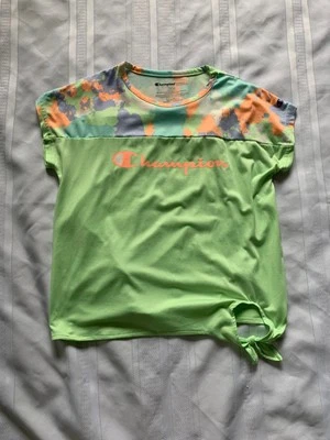 Champion Lime Green Splatter Paint Athletic T-shirt - Girls Size 10/12 - Used - Image 1 of 4