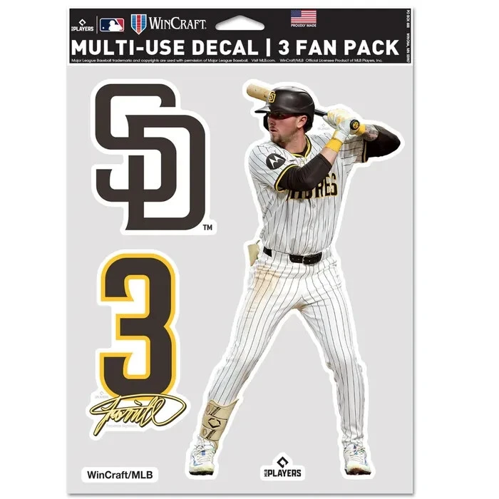 JACKSON MERRILL SAN DIEGO PADRES 3 PIECE MULTI-USE DECAL FAN PACK MLB LICENSED - Image 1 of 1