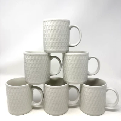 Juego de 6 mimbre Oneida blanco 12 oz. Tazas de café Foto 1 de 4