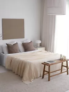 Cotton Bedspread, Muslin Throw Blanket, Queen Coverlet, Soft Oversize King Cream - Picture 1 of 7