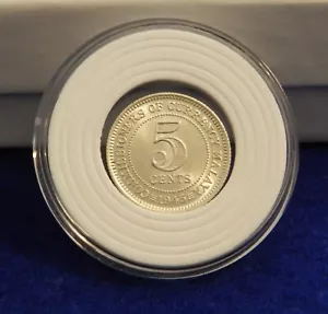 1945 Malaya 5 Cents - Beautiful UNC Silver Coin - See PICS - Picture 1 of 2