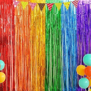 8 Pack Rainbow Foil Fringe Curtains Rainbow Party Decorations 3.3ft x 6.6ft F... - Picture 1 of 7