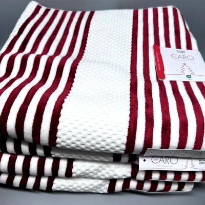 x4 Caro Christmas Red White Stripe Bath Towel Set Luxury Velour Cotton Holidays - Image 1 of 4