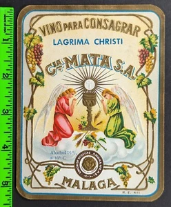 Etiqueta de bebidas alcohólicas Málaga rezando ángeles vintage - Imagen 1 de 2