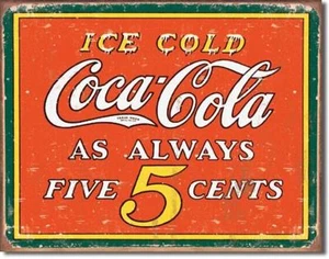 Vintage Tin Metal Sign Coco Cola Coke Bottle Antique soda always 5 cents 1471 - Bild 1 von 1