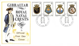 Stamps: First Day Cover, GIBRALTAR, Royal Naval Crests, 1986, 4 Stamps - Picture 1 of 2
