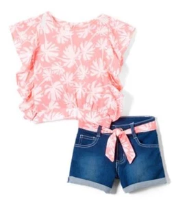 Pinkhouse - Girls Pink Palm Tree Top & Shorts - Size 5 - Picture 1 of 3