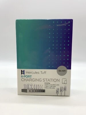 Hercules Tuff Charging Station for Multiple Devices with 6 USB Fast Ports Silver - Image 1 of 4