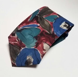 London Fog Mens Neck Tie Green Blue Floral Abstract Flowers - Picture 1 of 3