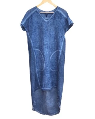 XCVI Blue Linen Lagenlook High Low Hem Midi Dress Women's Size XS - Image 1 of 4