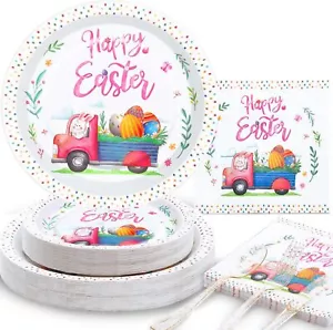 150Pcs Easter Plates and Napkins Set Bunny Spring Party Tableware for 25 Guests - Picture 1 of 7
