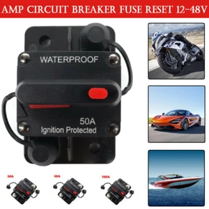 Reino Unido Coche Disyuntor Fusible Restablecimiento 30-100 Amp 12V-48V DC Coche Barco Auto Impermeable - Imagen 1 de 11