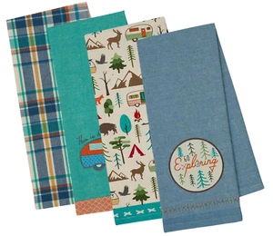 4 Camping Dish Towels Set Decorative Cotton Kitchen Towel for Travel RV Trailer - Picture 1 of 5