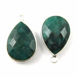 Bezel Gem Pendant-Sterling Silver-13x18mm Faceted Pear- Emerald Dyed (2 Pcs) - Picture 1 of 2