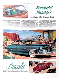 Póster publicitario impreso de coche clásico Lincoln Cosmopolitan 1949 escudo ancho de una pieza 11x14 - Imagen 1 de 4