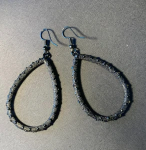 Earrings Statement Teardrop Hoops off Wires Gunmetal 2.5" - Picture 1 of 4
