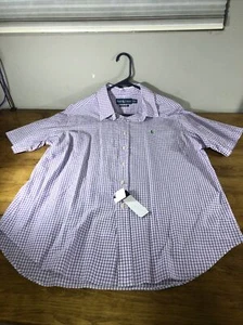 Ralph Lauren Shirt Mens XL Purple White Checked Original Fit Short Sleeve - Picture 1 of 3