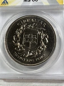 1977 Gibraltar 25 Pence Coronation Anniversary Graded MS 66 by ANACS Low Mintage - Picture 1 of 4