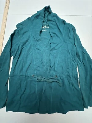 Suéter para mujer Lucky Brand mediano con cordones bolsillos manga larga algodón verde Foto 1 de 4