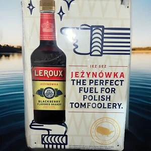 Letrero grapador de hojalata de brandy de mora Leroux Jezynowka. 12 por 18 pulgadas - Imagen 1 de 3