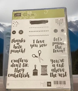 Stampin UP 141012 LOVE YOU SEW Set of 18 Rubber Stamps, Phrases & Decor… - Picture 1 of 4