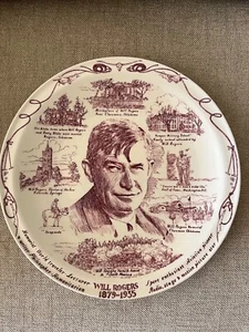 Vernon Kilns Will Rogers vintage collector plate 10 1/2" maroon - Picture 1 of 4