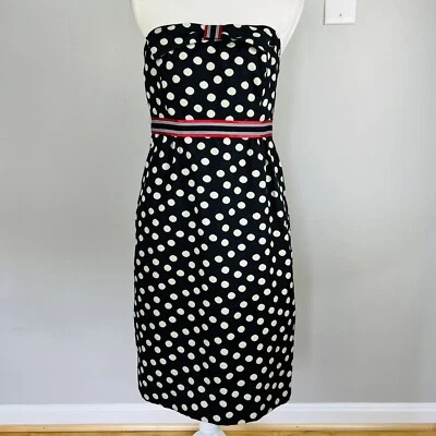 Nuevo con etiquetas Vestido Maeve Anthropology 8 Negro Rojo Lunares Pimienta Sin Tirantes Vaina Lazo Foto 1 de 4