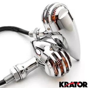 2x High Quality Universal Motorcycle Chrome Turn Signals Grill Fin Blinker Amber - Picture 1 of 5