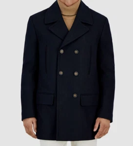 Michael Kors Men's Classic Fit Double-Breasted Wool Blend Peacoats,Black,42Long - Picture 1 of 3