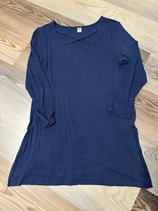 Old Navy Relaxed Blue Jersey Lace-up Luxe Tunic Top Tee Women Split Sides Size M - Picture 1 of 4