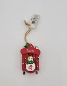 Ganz personalized "SHARON" snowman sleigh christmas ornament - Picture 1 of 4