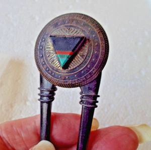 ***Vintage NAVAJO HAIRCOMB sterling jet coral turquoise wood base!! - Picture 1 of 5