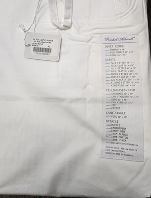 NEW RACHEL ASHWELL Couture Liliput White Ruffle FULL Flat Sheet 100% Cotton - Image 1 of 2
