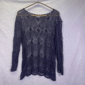 Blau Langarm Perlen Starburst Boho Pullover Häkeltop Größe M - Bild 1 von 7