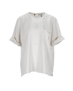 Tommy Hilfiger Womens White Striped Blouse Short Sleeve Button Casual Size 38 - Picture 1 of 11