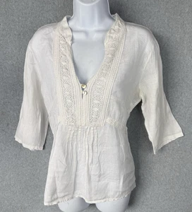 Lungo L'arno Blouse Women White 3/4 Sleeve Linen Minimalist Cottage M Italy - Picture 1 of 11