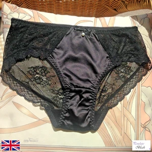 UK, Sexy Men Briefs, Black Silk & Lace Panties, Sissy Lingerie Knickers (Size L) - Picture 1 of 5